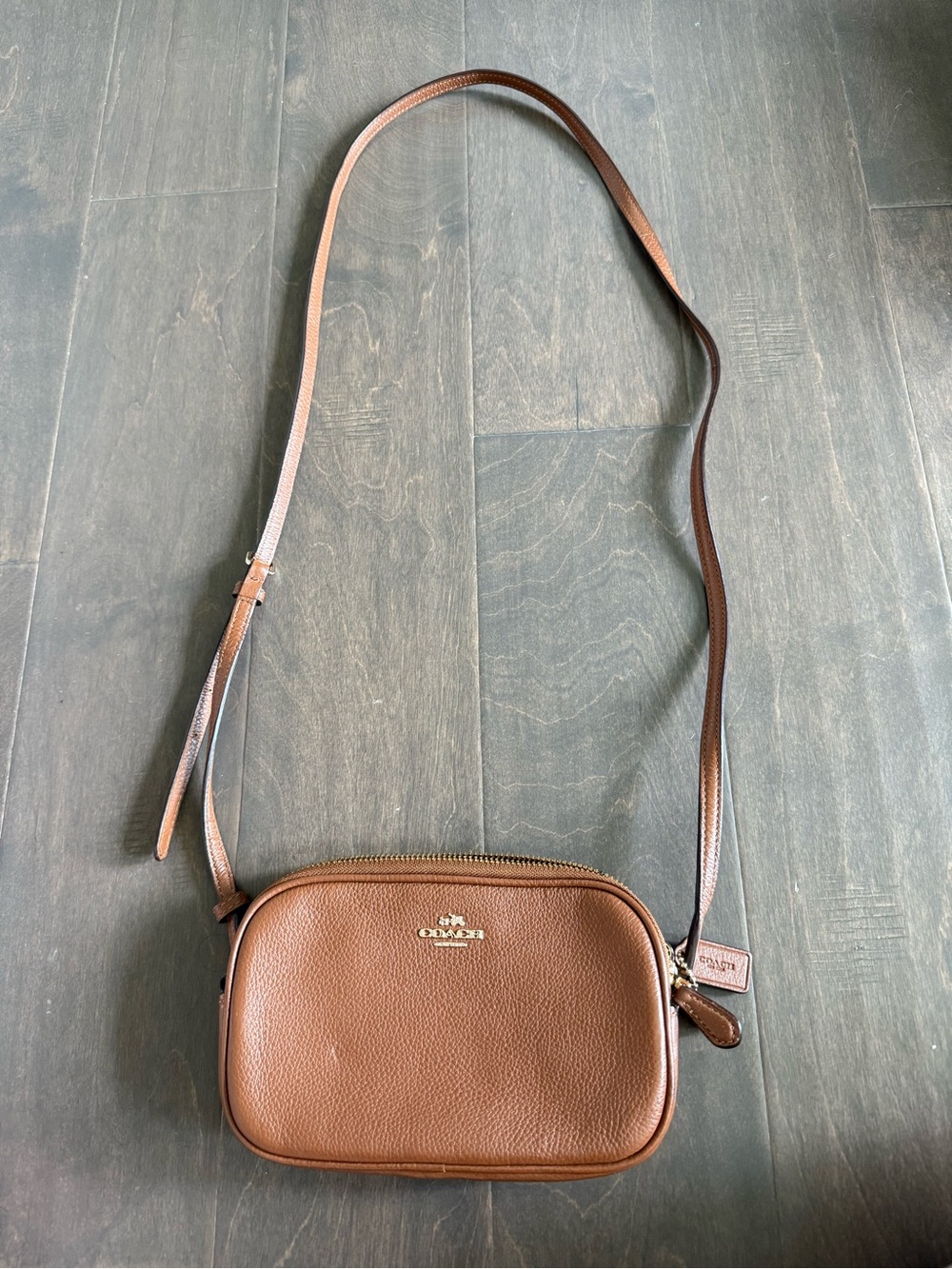 Coach Brown Pebbled Leather Camera Crossbody